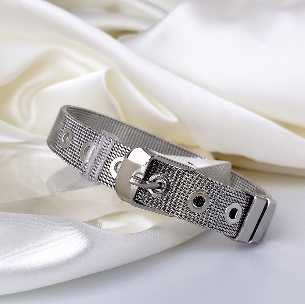 NEW Silver Steel Mesh Belt Dog Collar Bracelet
